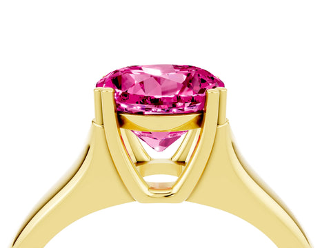 Yellow gold Round Cut Pink Sapphire Solitaire Ring with Wide Band and Prong Setting_28