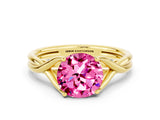 Yellow gold Round Cut Pink Sapphire Solitaire Twist Band Prong Setting Ring_80