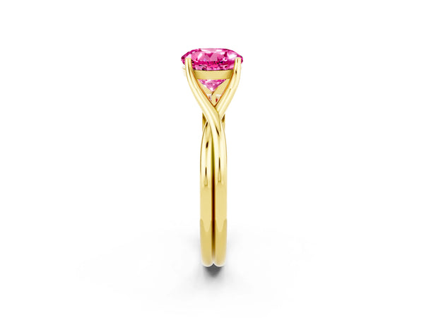 Yellow gold Round Cut Pink Sapphire Solitaire Twist Band Prong Setting Ring