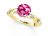 Yellow gold Round Cut Pink Sapphire Solitaire Twisted Band with Round  Accents and Prong Setting_13