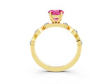 Yellow gold Round Cut Pink Sapphire Solitaire Twisted Band with Round  Accents and Prong Setting_15