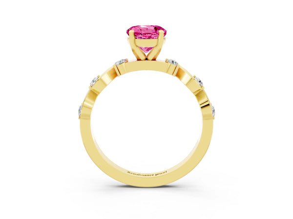 Yellow gold Round Cut Pink Sapphire Solitaire Twisted Band with Round  Accents and Prong Setting