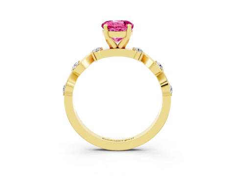 Yellow gold Round Cut Pink Sapphire Solitaire Twisted Band with Round  Accents and Prong Setting_15