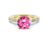 Yellow gold Round Cut Pink Sapphire Solitaire with Side Baguettes and Channel Set Band_24
