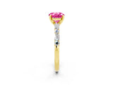 Yellow gold Round Cut Pink Sapphire Solitaire with Side Baguettes and Channel Set Band_26