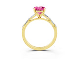 Yellow gold Round Cut Pink Sapphire Solitaire with Side Baguettes and Channel Set Band_27