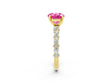 Yellow gold Round Cut Pink Sapphire Solitaire with Side Stones, Pave Band, Four-Prong Setting_74