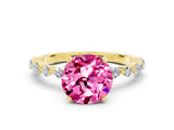 Yellow gold Round Cut Pink Sapphire Solitaire with Side Stones on a Pavé Band and Four-Prong Setting_24