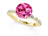 Yellow gold Round Cut Pink Sapphire Solitaire with Side Stones on a Pavé Band and Four-Prong Setting_25