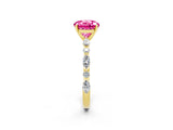 Yellow gold Round Cut Pink Sapphire Solitaire with Side Stones on a Pavé Band and Four-Prong Setting_26