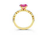 Yellow gold Round Cut Pink Sapphire Solitaire with Side Stones on a Pavé Band and Four-Prong Setting_27