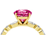 Yellow gold Round Cut Pink Sapphire Solitaire with Side Stones on a Pavé Band and Four-Prong Setting_28