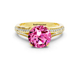 Yellow gold Round Cut Pink Sapphire Split Shank Engagement Ring with Pavé Band_24