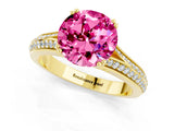 Yellow gold Round Cut Pink Sapphire Split Shank Engagement Ring with Pavé Band_25