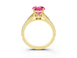 Yellow gold Round Cut Pink Sapphire Split Shank Engagement Ring with Pavé Band_27