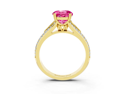 Yellow gold Round Cut Pink Sapphire Split Shank Engagement Ring with Pavé Band_27