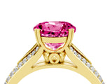 Yellow gold Round Cut Pink Sapphire Split Shank Engagement Ring with Pavé Band_28