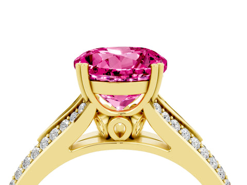 Yellow gold Round Cut Pink Sapphire Split Shank Engagement Ring with Pavé Band_28