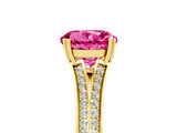 Yellow gold Round Cut Pink Sapphire Split Shank Engagement Ring with Pavé Band_29