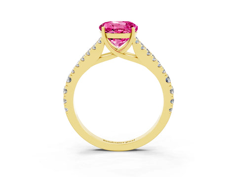 Yellow gold Round Cut Pink Sapphire Split Shank Pavé Engagement Ring with Four-Prong Setting_15