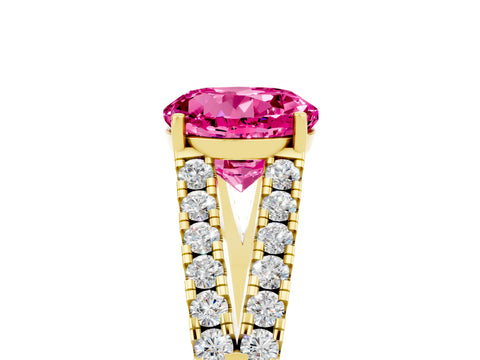 Yellow gold Round Cut Pink Sapphire Split Shank Pavé Engagement Ring with Four-Prong Setting_17
