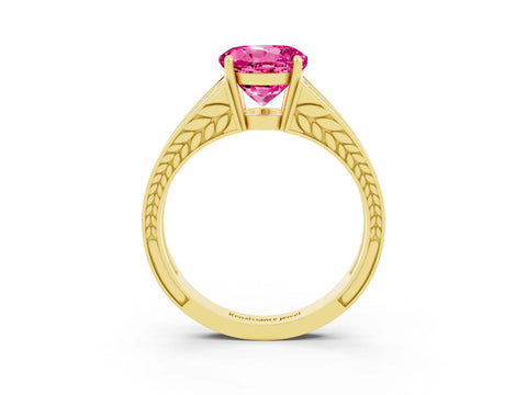 Yellow gold Round Cut Pink Sapphire Split Shank Ring with Pavé Band and Four-Prong Setting_3