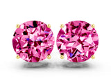 Yellow gold Round Cut Pink Sapphire Stud Earrings_30