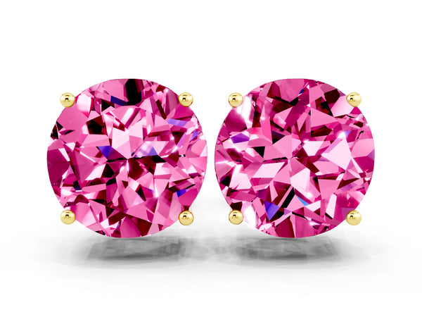 Yellow gold Round Cut Pink Sapphire Stud Earrings