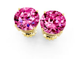 Yellow gold Round Cut Pink Sapphire Stud Earrings_31