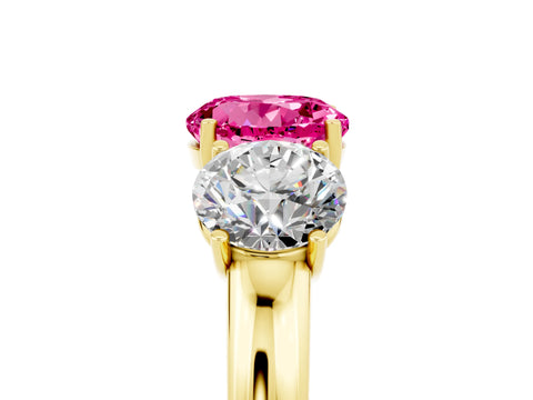 Yellow gold Round Cut Pink Sapphire Three-Stone Ring with Four-Prong Setting and Classic Band_5