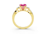 Yellow gold Round Cut Pink Sapphire Three-Stone Ring with Pavé Split Shank and Four-Prong Setting_27