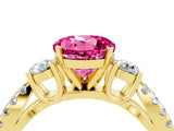 Yellow gold Round Cut Pink Sapphire Three-Stone Ring with Pavé Split Shank and Four-Prong Setting_28