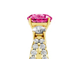 Yellow gold Round Cut Pink Sapphire Three-Stone Ring with Pavé Split Shank and Four-Prong Setting_29