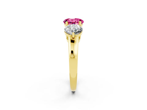 Yellow gold Round Cut Pink Sapphire Three-Stone Ring with Prong Setting and Classic Band_2