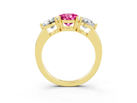 Yellow gold Round Cut Pink Sapphire Three-Stone Ring with Prong Setting and Classic Band_3