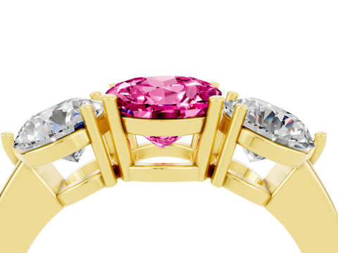 Yellow gold Round Cut Pink Sapphire Three-Stone Ring with Prong Setting and Classic Band_4
