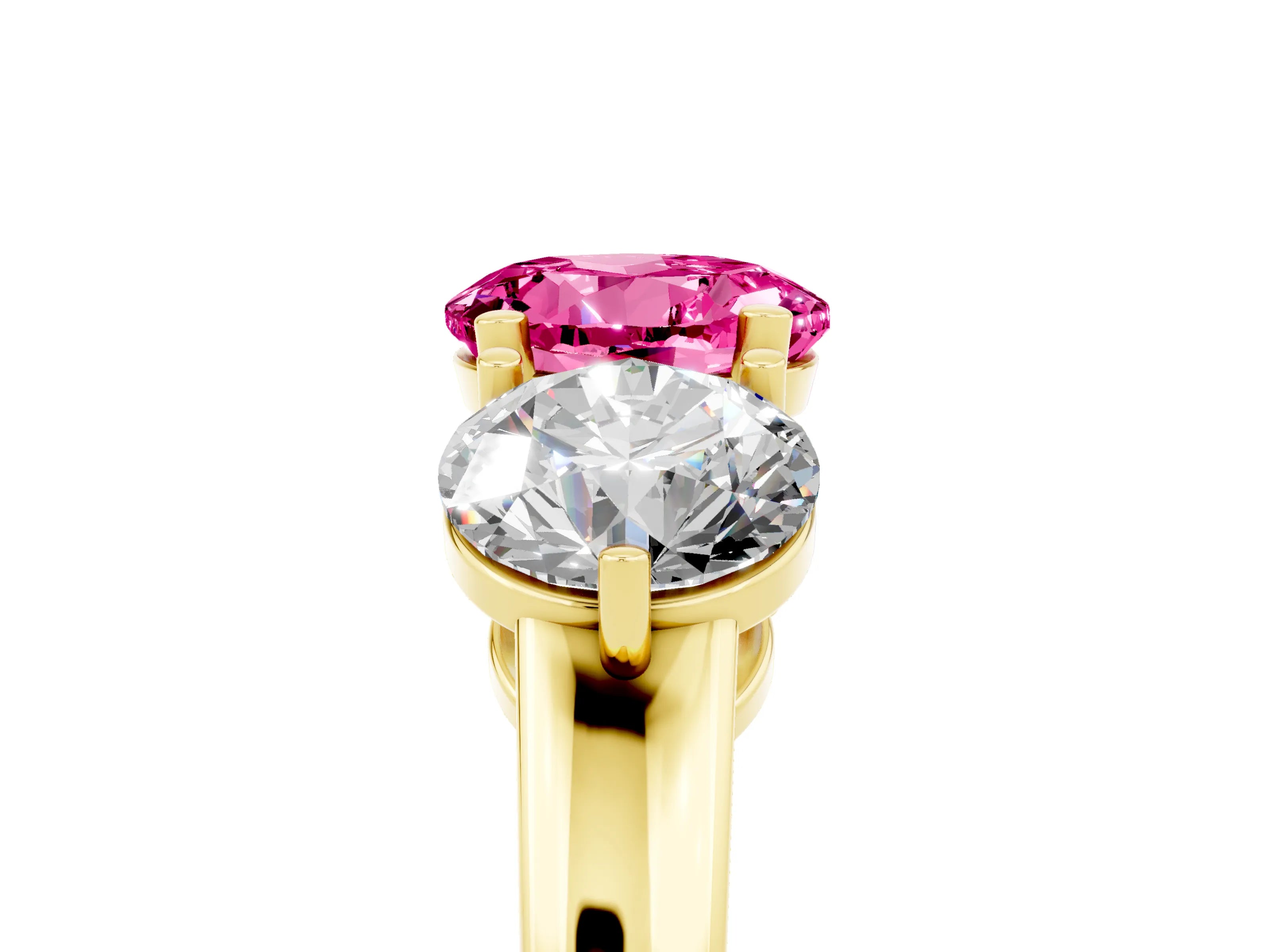 Yellow gold Round Cut Pink Sapphire Three-Stone Ring with Prong Setting and Classic Band_5