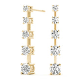 Yellow gold Round Cut Prong Set Diamond Drop Earrings 2