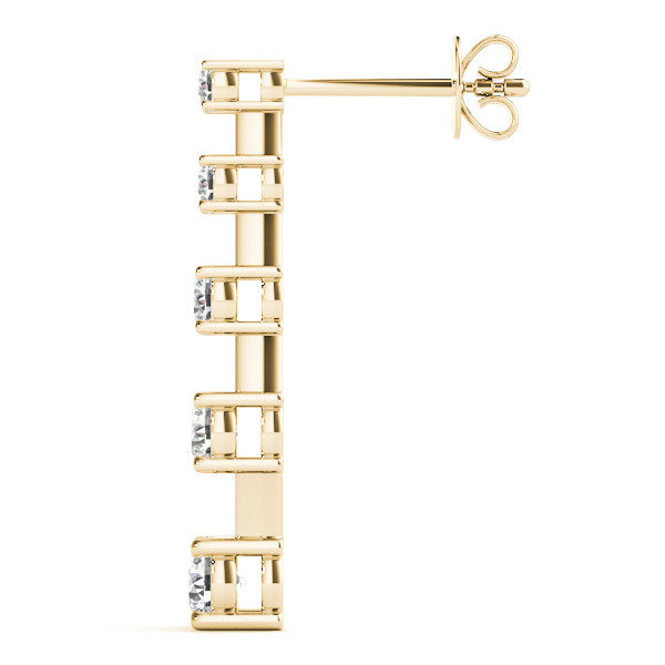 Yellow gold Round Cut Prong Set Diamond Drop Earrings