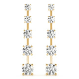 Yellow gold Round Cut Prong Set Diamond Drop Earrings