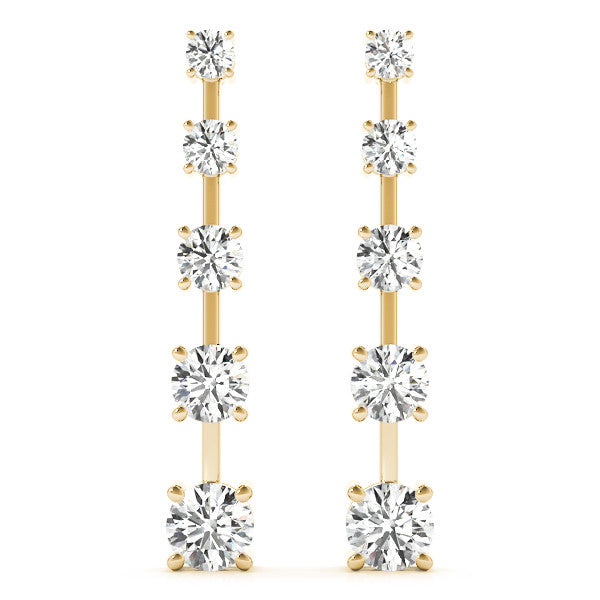 Yellow gold Round Cut Prong Set Diamond Drop Earrings