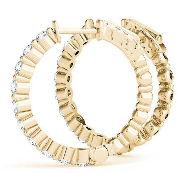 Yellow gold Round Cut Prong Set Diamond Hoop Earrings 1