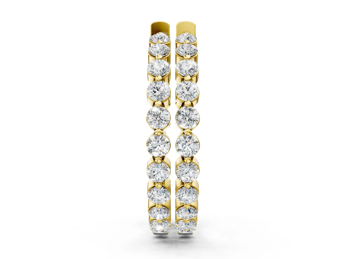 Yellow gold Round Cut Prong Set Diamond Hoop Earrings_8