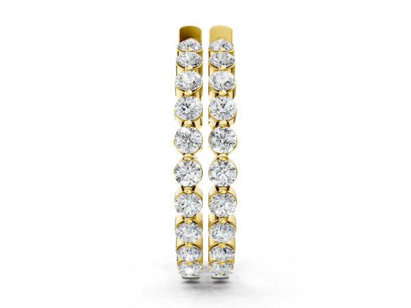 Yellow gold Round Cut Prong Set Diamond Hoop Earrings