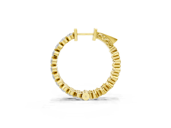 Yellow gold Round Cut Prong Set Diamond Hoop Earrings