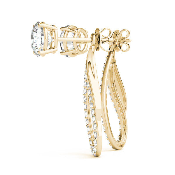 Yellow gold Round Cut Prong Set Diamond Infinity Drop Earrings