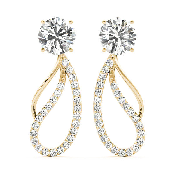 Yellow gold Round Cut Prong Set Diamond Infinity Drop Earrings