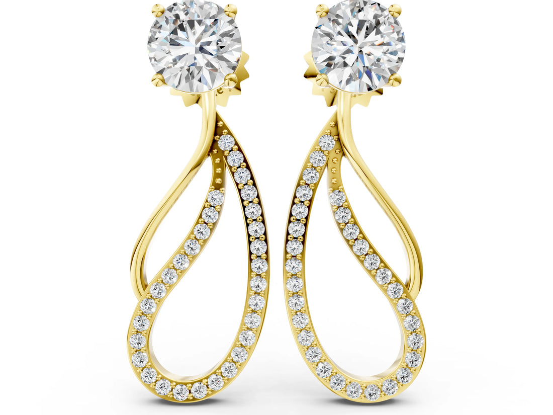Yellow gold Round Cut Prong Set Diamond Infinity Drop Earrings_19