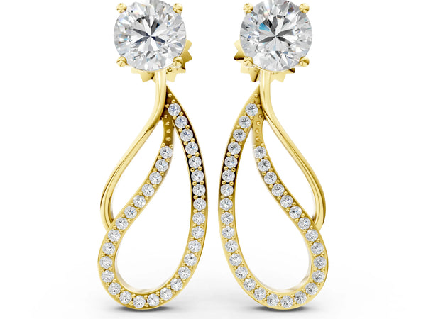 Yellow Gold Round Laboratory-Grown Diamond Stud and Pave Teardrop Jacket Earrings