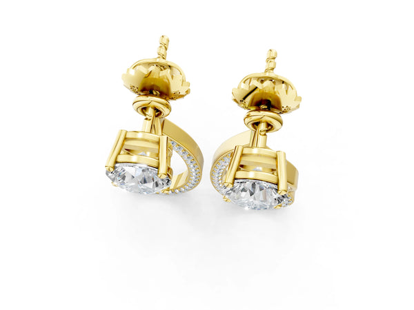 Yellow Gold Round Laboratory-Grown Diamond Stud and Pave Teardrop Jacket Earrings